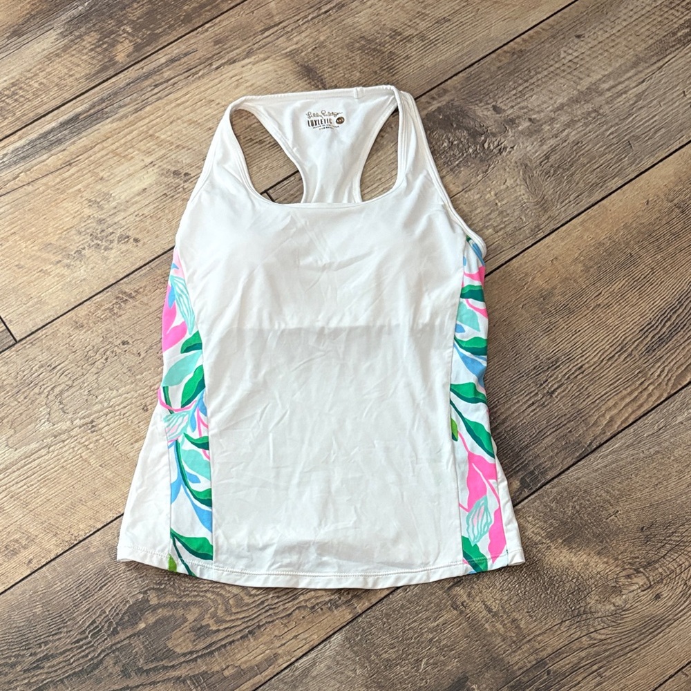 Lilly Pulitzer White Tank Top with Pink and Green Accents